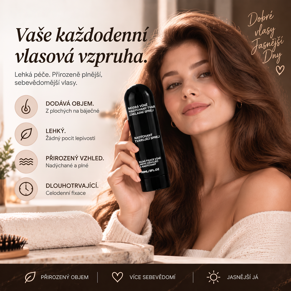 Vitalisys® Tvarovací sprej pro objem vlasů Fluffy Hair – Lehký sprej pro objem od kořínků a přirozený pohyb s broskvovou vůní 💖