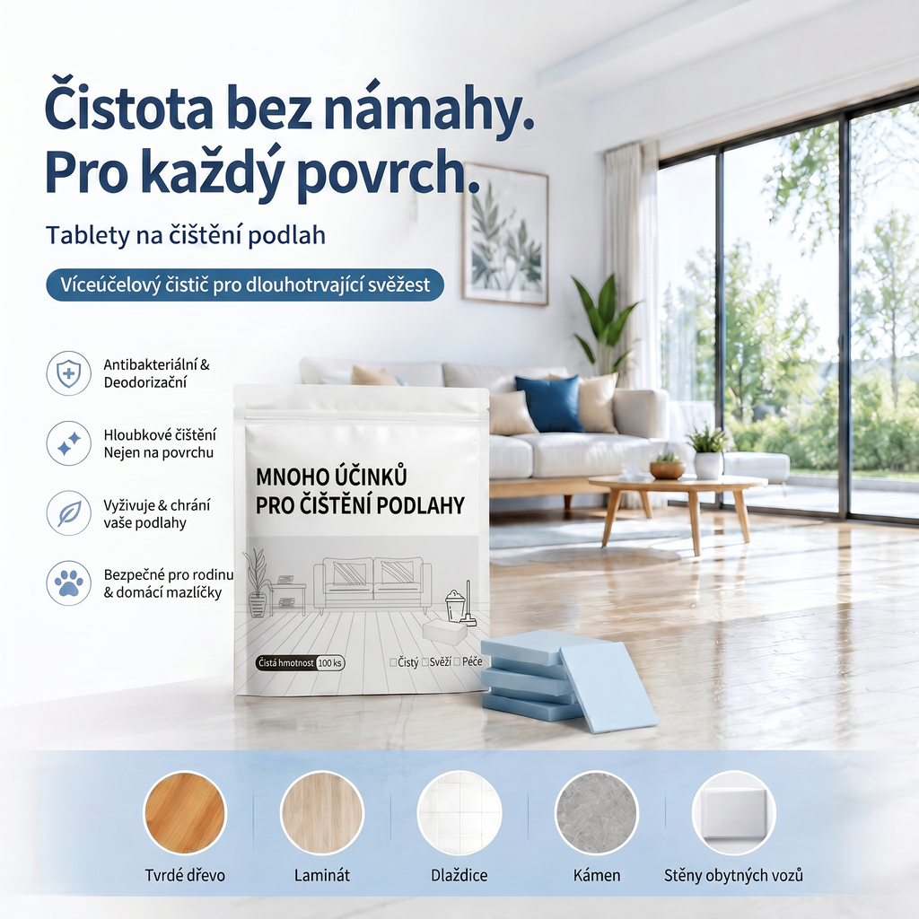 PKNEW® Tabletki czyszczące do podłóg – Uniwersalny środek czyszczący do powierzchni drewnianych, laminowanych i płytek, a także ścian pojazdów kempingowych, działanie antybakteryjne i dezodoryzujące 🌷