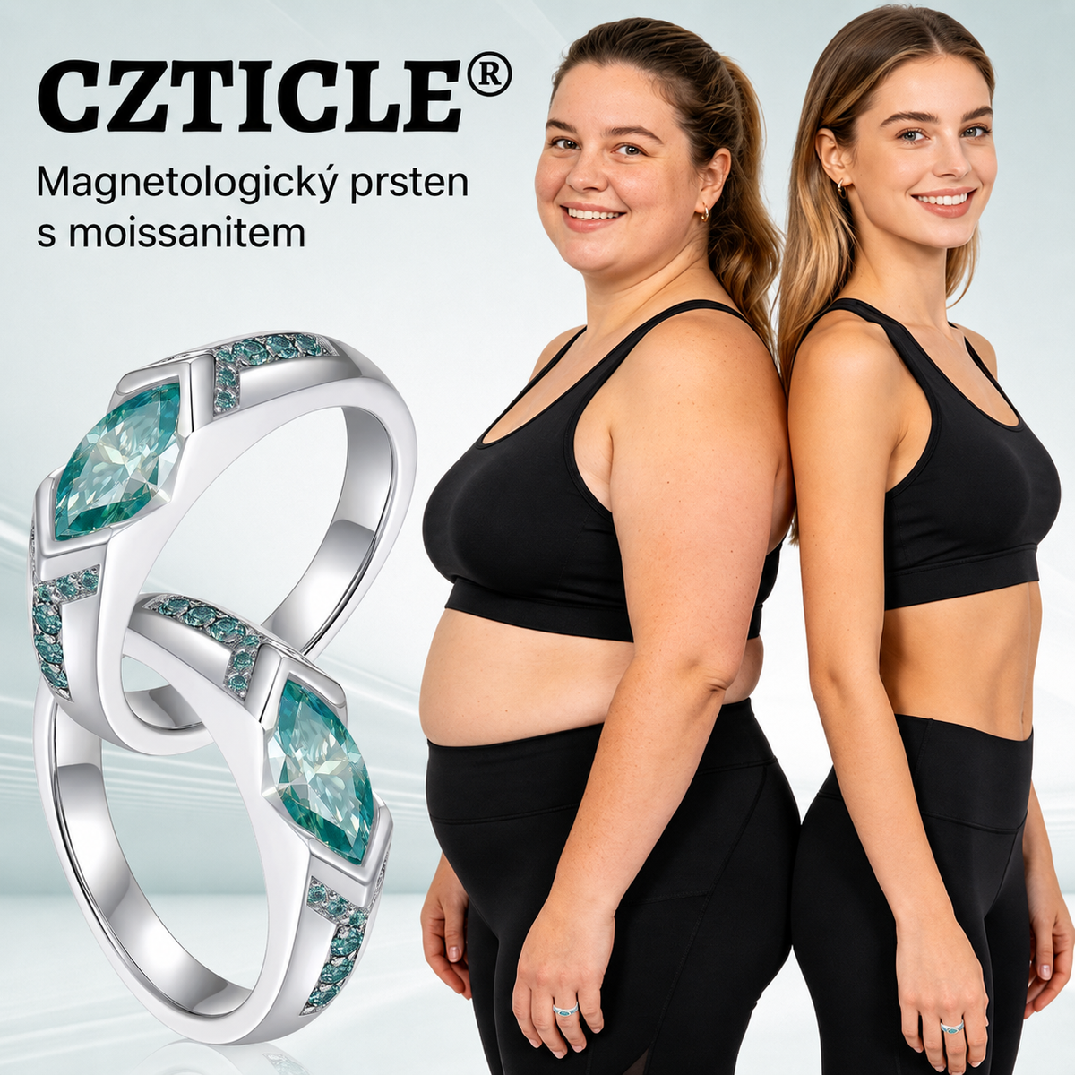 Diamantový prsten s moissanitem a magnetickou strukturou CZTICLE®