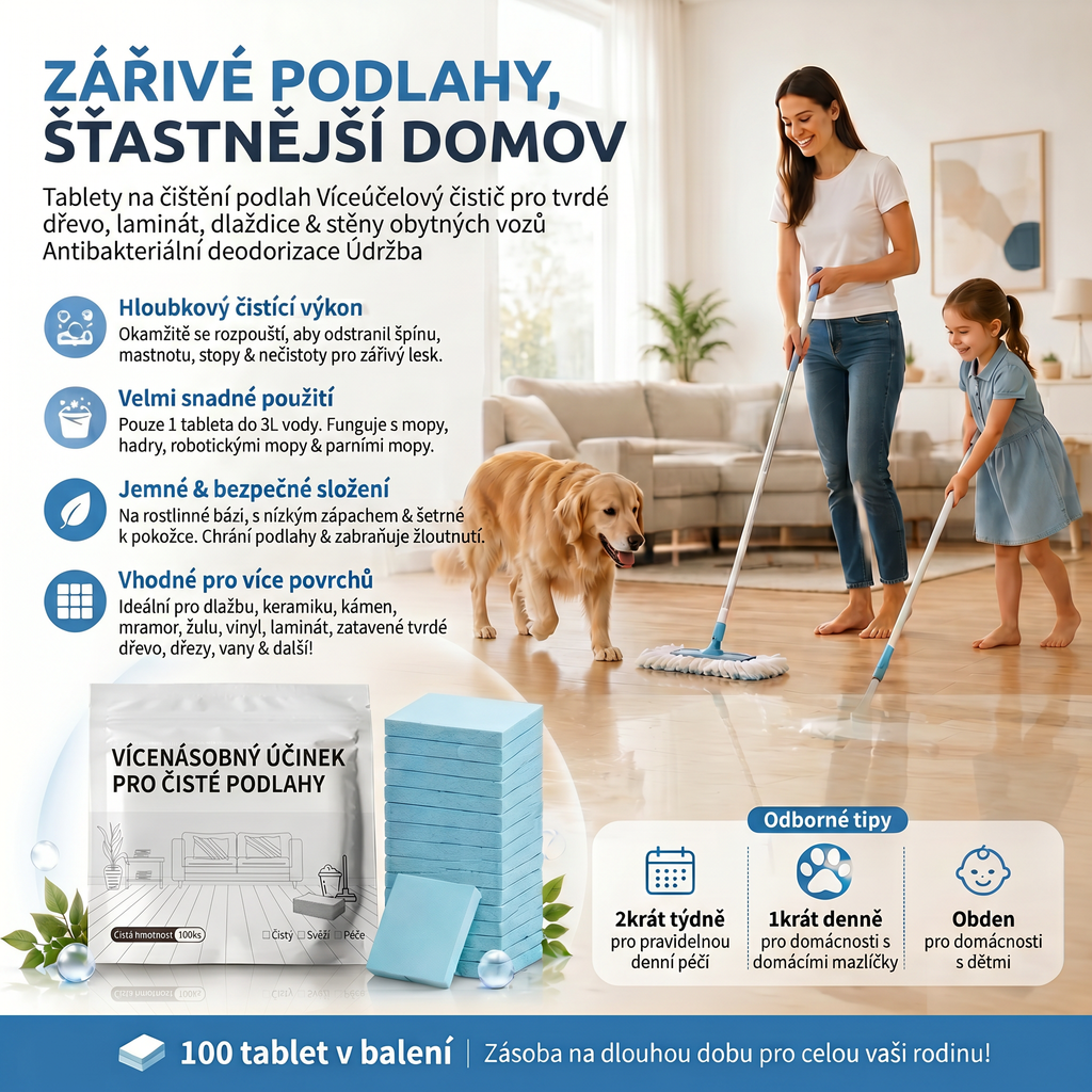 PKNEW® Tabletki czyszczące do podłóg – Uniwersalny środek czyszczący do powierzchni drewnianych, laminowanych i płytek, a także ścian pojazdów kempingowych, działanie antybakteryjne i dezodoryzujące 🌷