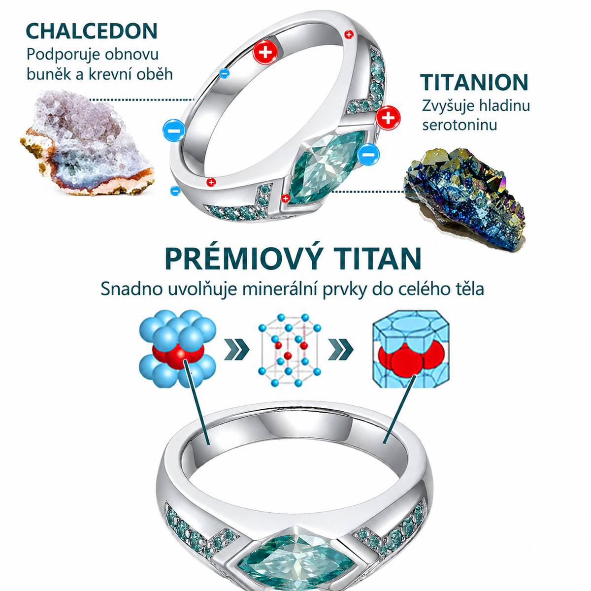Diamantový prsten s moissanitem a magnetickou strukturou CZTICLE®