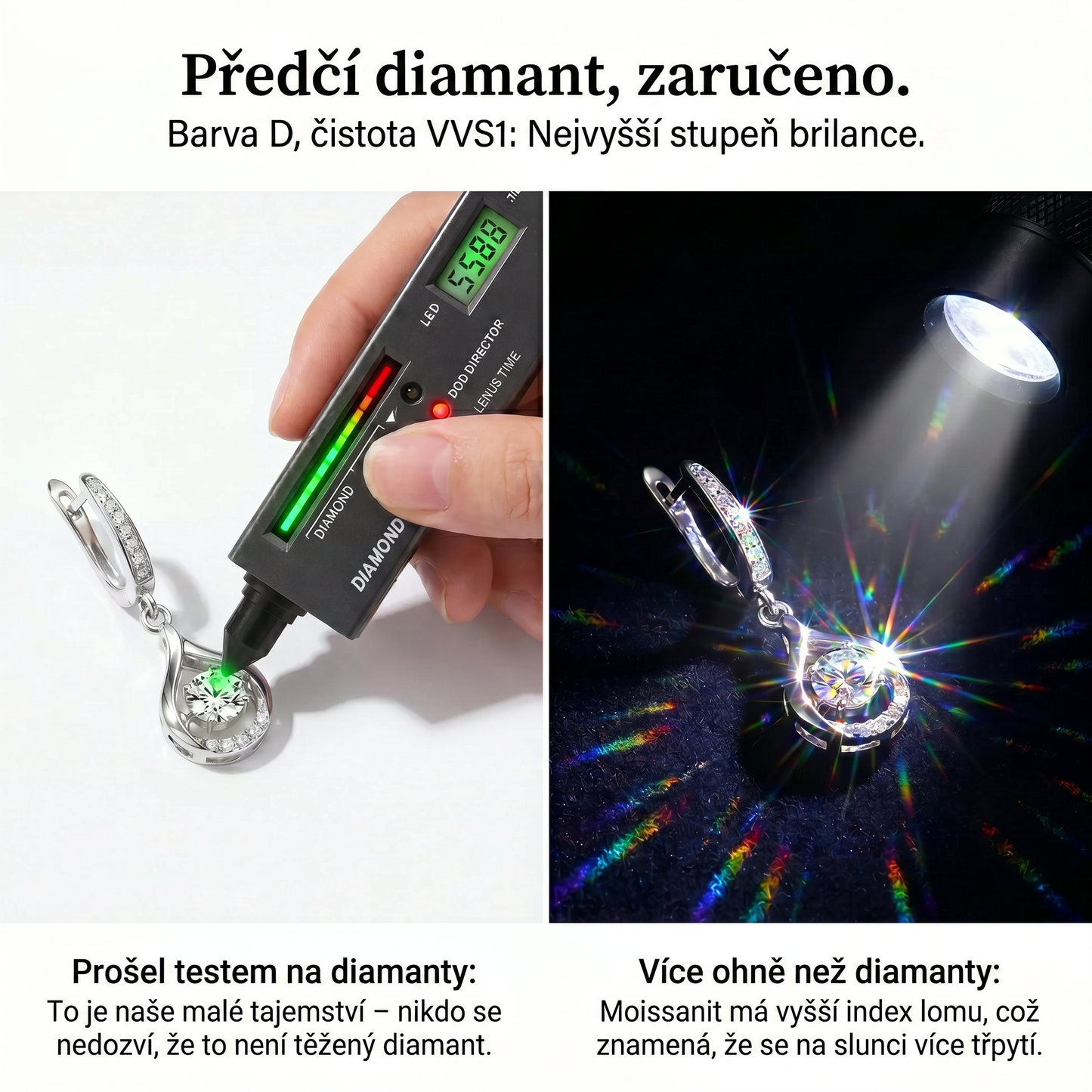 🌈🌈 DNES SLEVA 90 %✨: 1karátové „tančící“ náušnice z moissanitu – čistý komfort a třpyt stříbra S925, který si zasloužíte 💎
