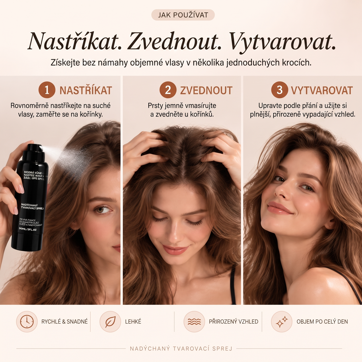 Vitalisys® Spray modelujący zwiększający objętość włosów Fluffy Hair – Lekki spray zwiększający objętość u nasady i zapewniający naturalny ruch o brzoskwiniowym zapachu 💖
