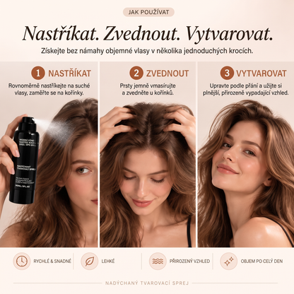 Vitalisys® Tvarovací sprej pro objem vlasů Fluffy Hair – Lehký sprej pro objem od kořínků a přirozený pohyb s broskvovou vůní 💖
