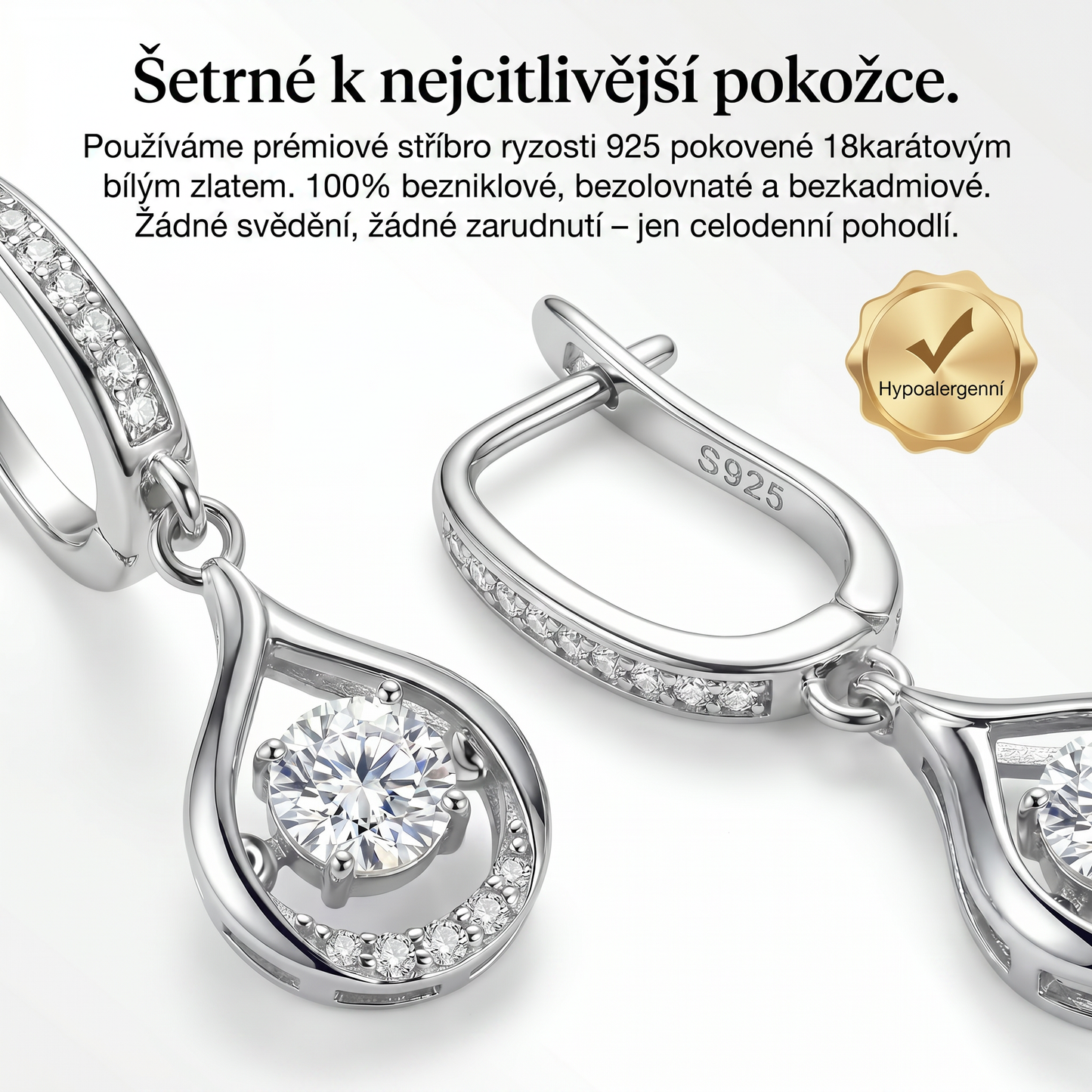 🌈🌈 DNES SLEVA 90 %✨: 1karátové „tančící“ náušnice z moissanitu – čistý komfort a třpyt stříbra S925, který si zasloužíte 💎