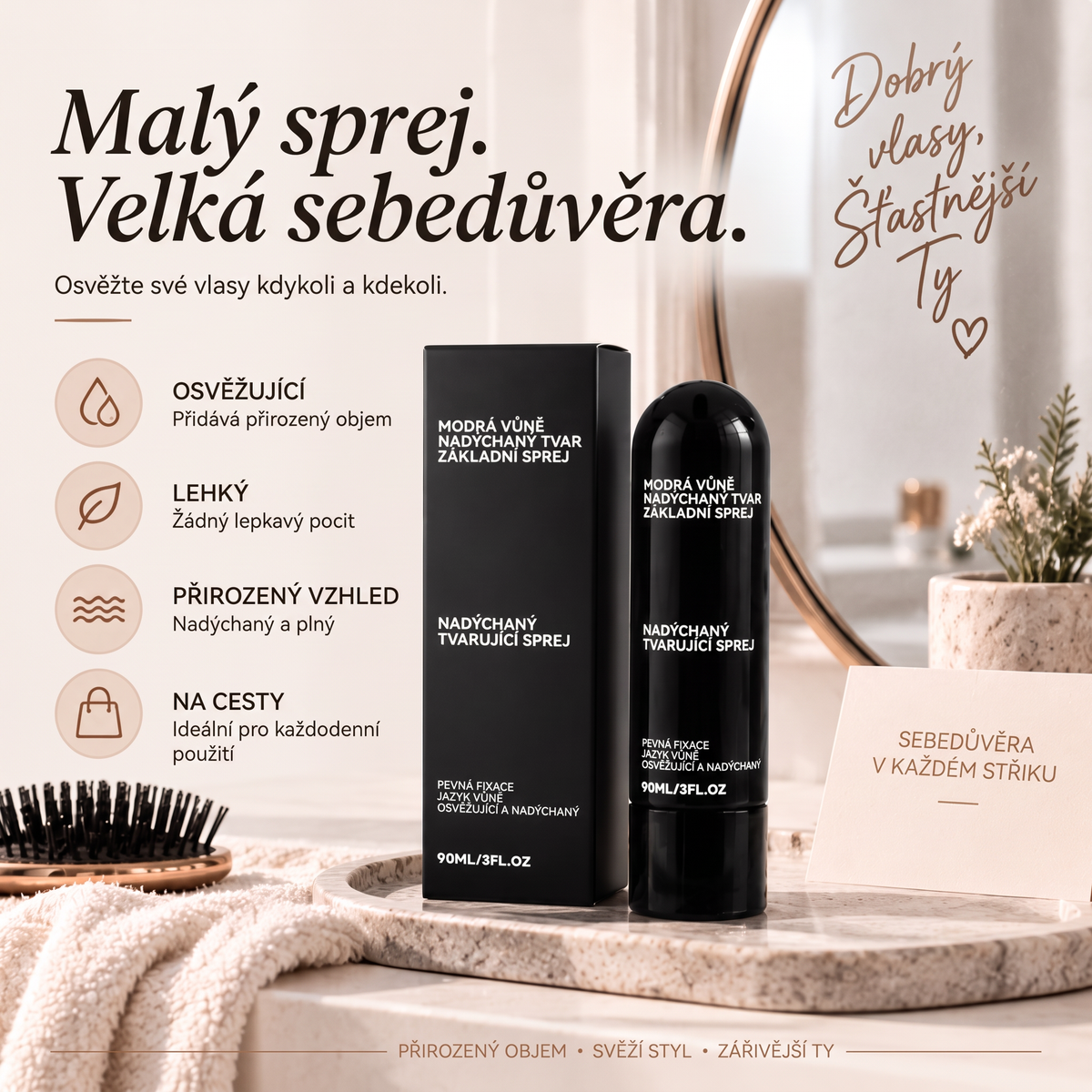 Vitalisys® Spray modelujący zwiększający objętość włosów Fluffy Hair – Lekki spray zwiększający objętość u nasady i zapewniający naturalny ruch o brzoskwiniowym zapachu 💖