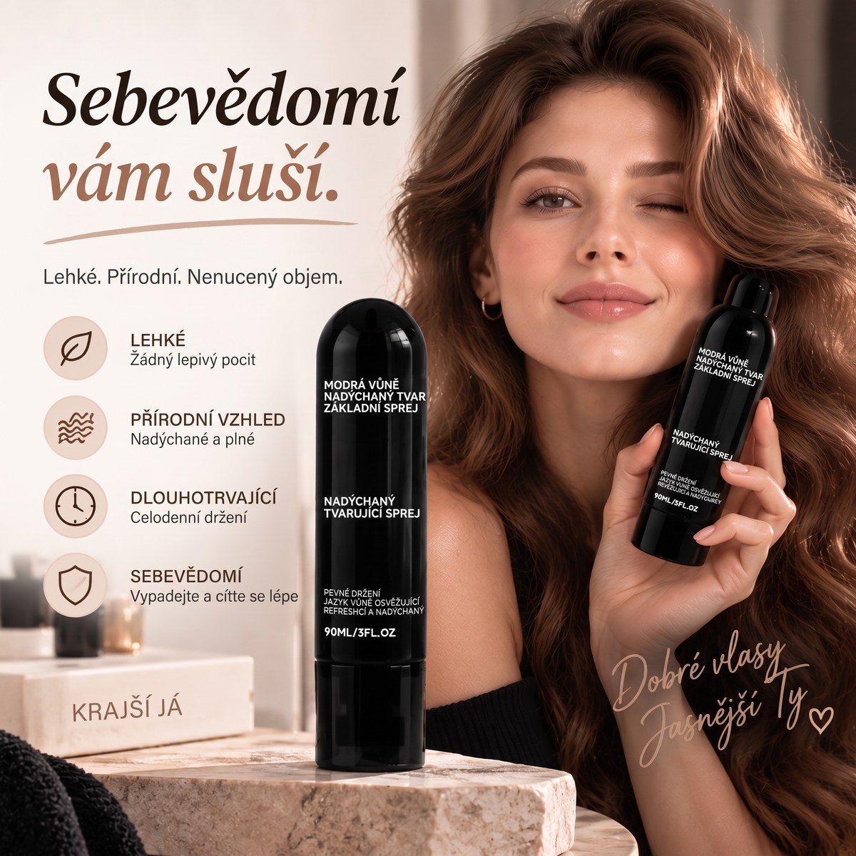 Vitalisys® Tvarovací sprej pro objem vlasů Fluffy Hair – Lehký sprej pro objem od kořínků a přirozený pohyb s broskvovou vůní 💖