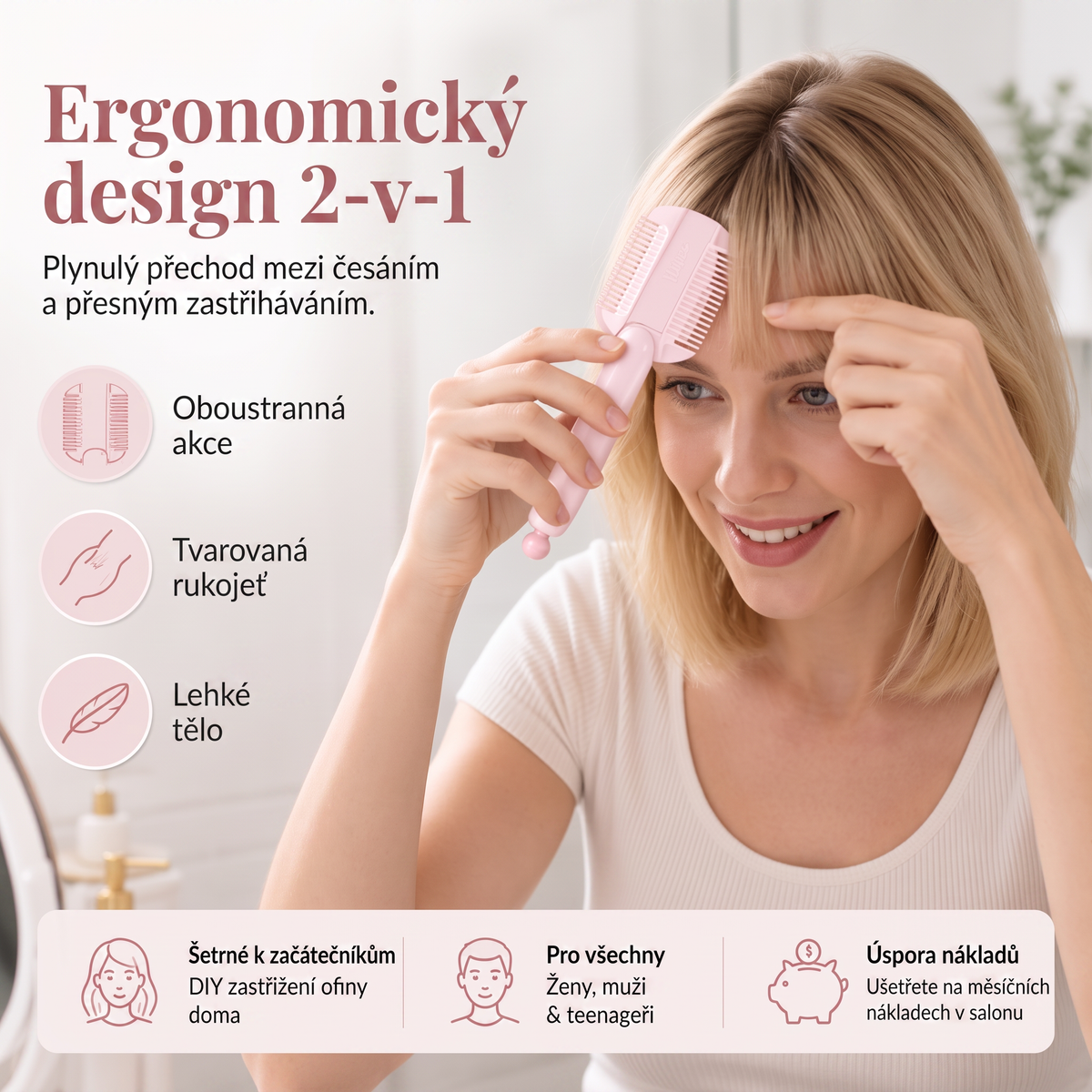 🍭Vyhněte se kadeřnickým úpravám✂️ 4stupňový hřeben pro zastřihování a ředění vlasů – snadná ofina, tvarování a úprava vlasů doma