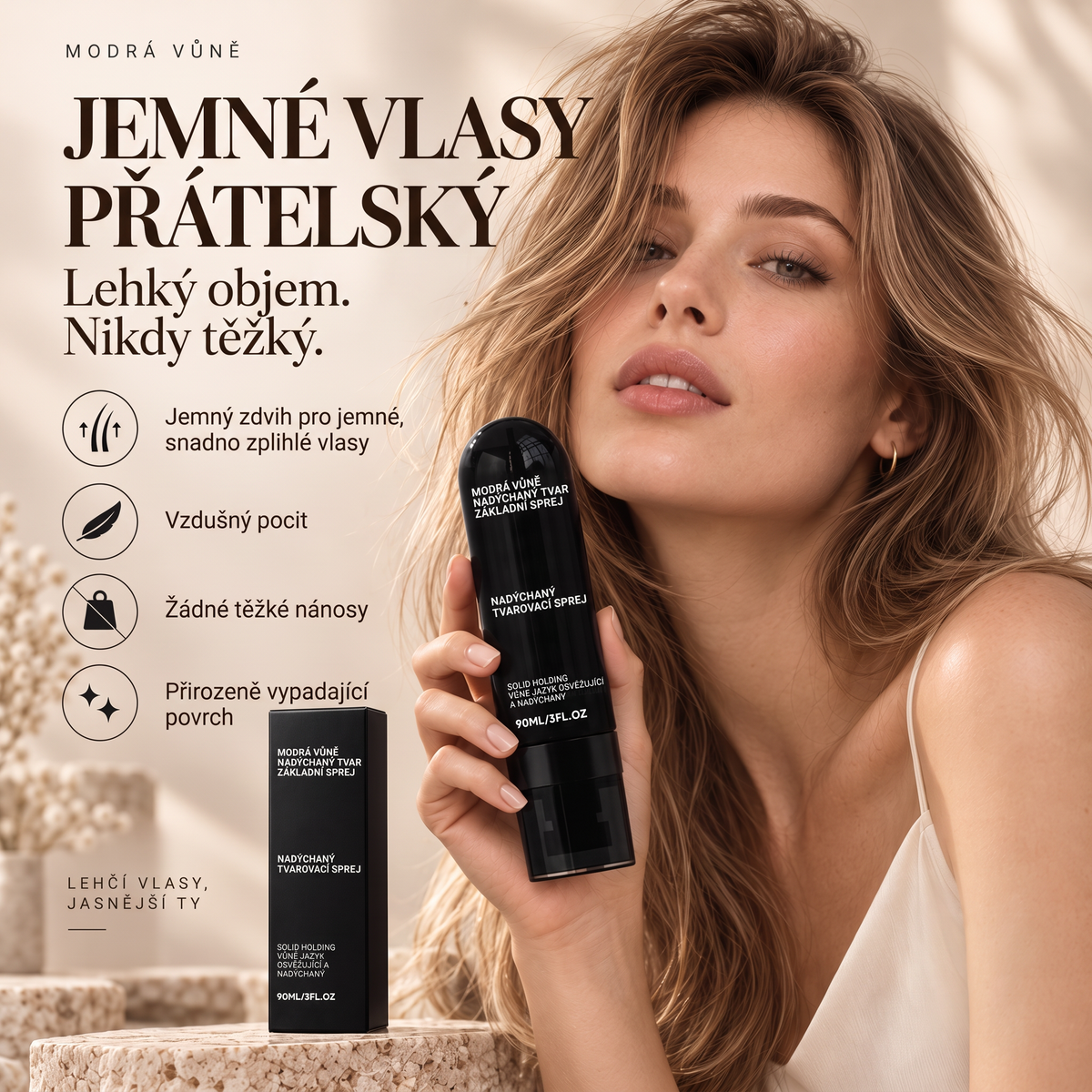 Vitalisys® Tvarovací sprej pro objem vlasů Fluffy Hair – Lehký sprej pro objem od kořínků a přirozený pohyb s broskvovou vůní 💖