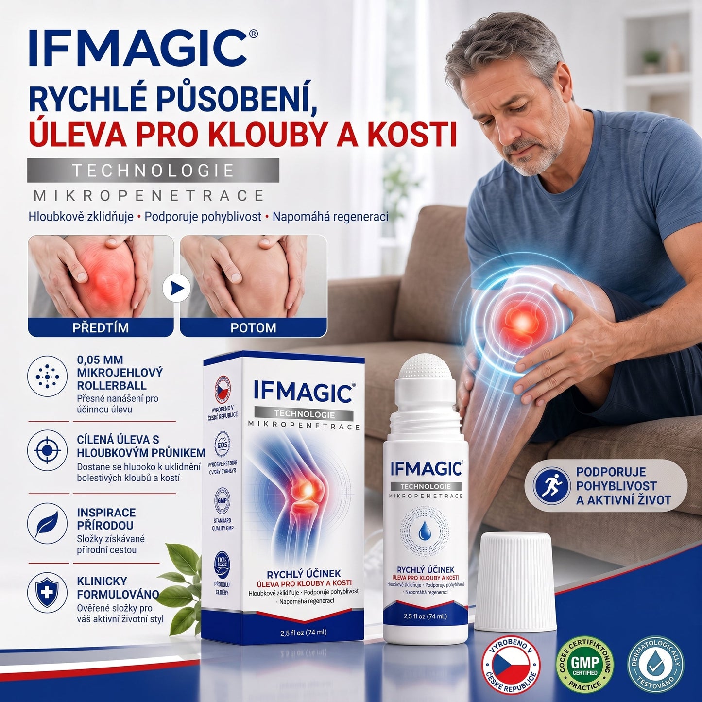 OFICIÁLNÍ OBCHOD | IFMAGIC® 0,05 mm Mikroneedle Rychle Působící Roll-On pro Úlevu Kloubů a Kostí🎇
