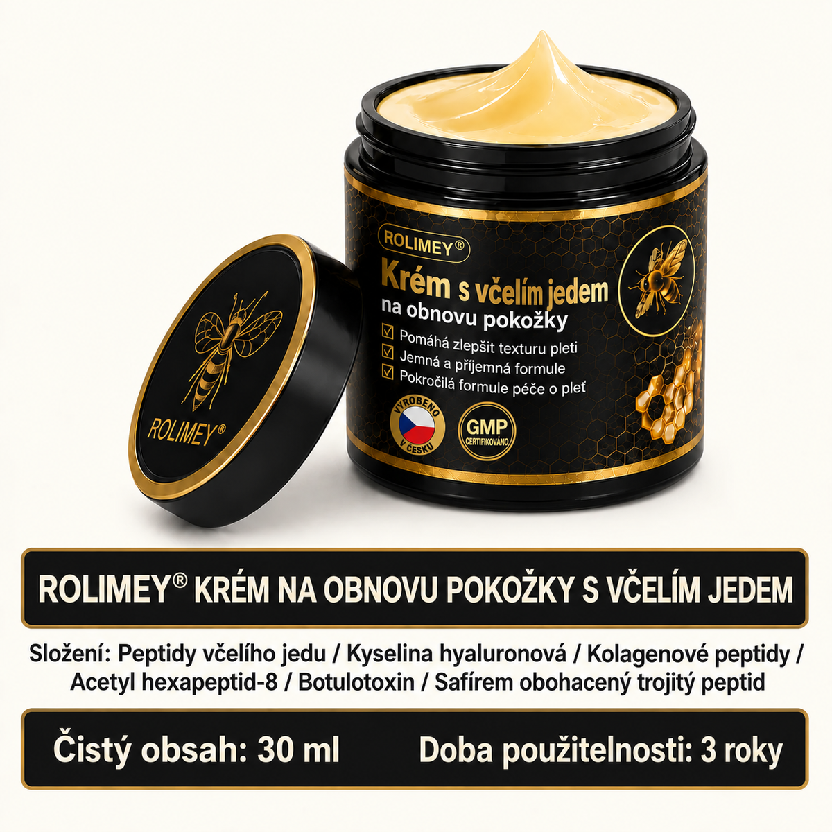 💎Oficjalna marka – ulepszona edycja Black & Gold | Rolimey® Bee Venom Pro Comprehensive Cream – krem ujędrniający do różnych typów skóry