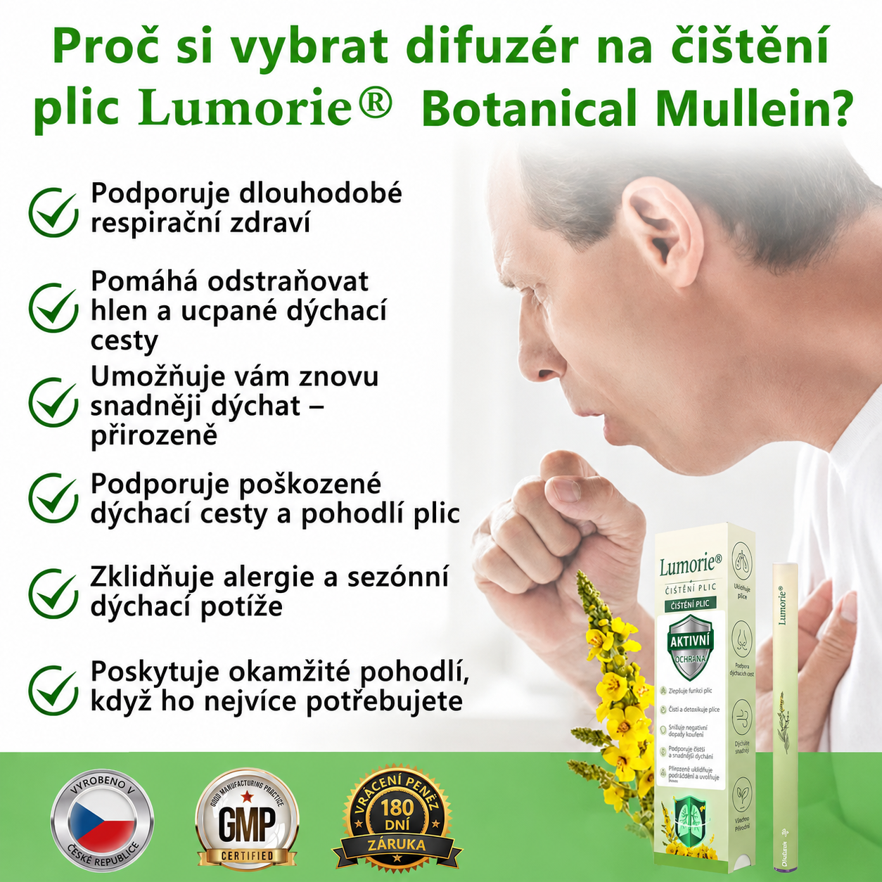 🇨🇿 Vysoce kvalitní český produkt s doručením po celé ČR 🥇 𝐋𝐮𝐦𝐨𝐫𝐢𝐞® bylinný inhalátor pro očistu plic🥞(👨‍⚕️ Účinná pomoc při: kašli, bolesti v krku, dušnosti, zahlenění, ucpaném nosu, zánětu průdušek, alergických příznacích a plicních potížích) ❤️